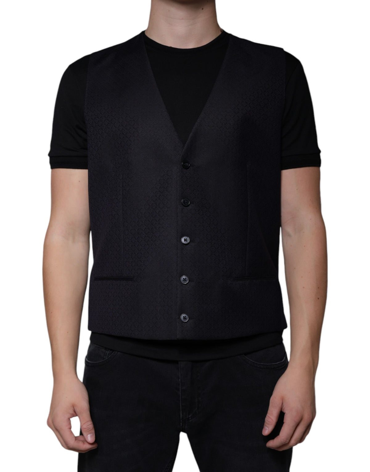Dolce & Gabbana Men's Single Breasted Cupro Viscose Mohair & Wool Vest - Black