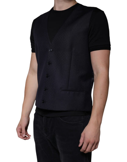 Dolce & Gabbana Men's Single Breasted Cupro Viscose Mohair & Wool Vest - Black