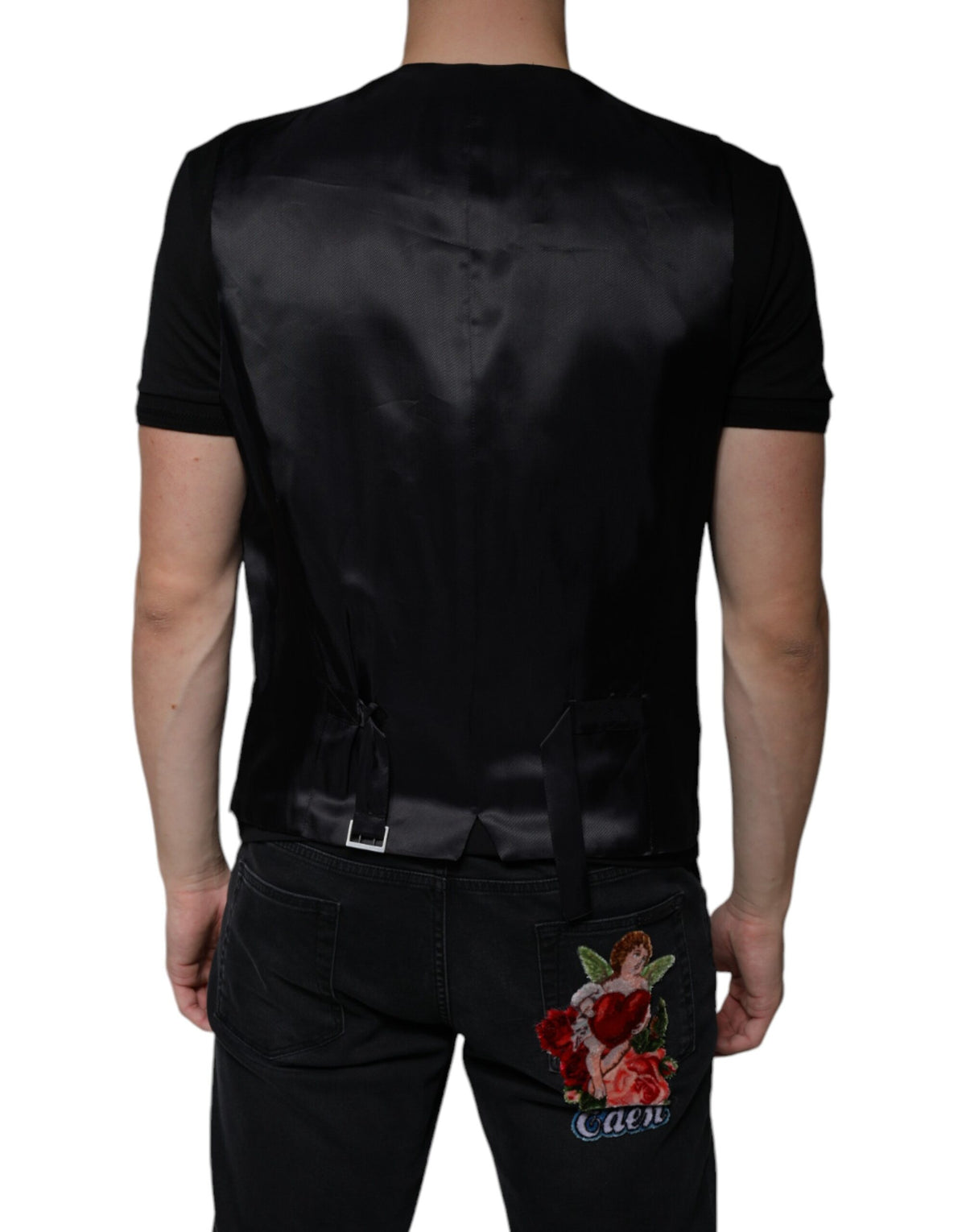 Dolce & Gabbana Men's Single Breasted Cupro Viscose Mohair & Wool Vest - Black