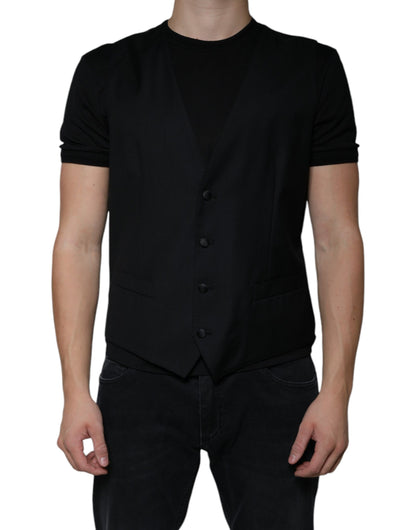 Dolce & Gabbana Men's Single Breasted Virgin Wool Viscose & Cupro Vest - Black
