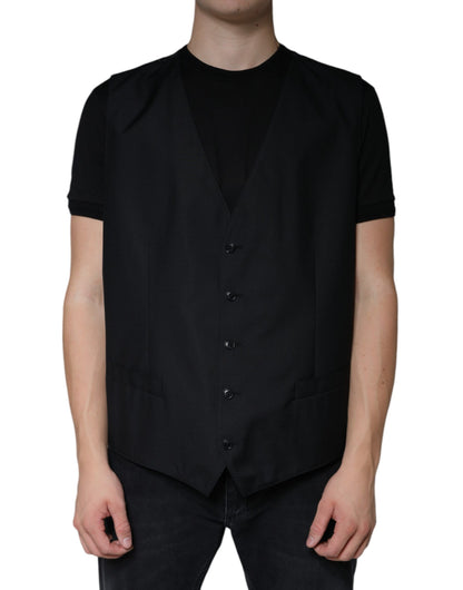 Dolce & Gabbana Men's Single Breasted Virgin Wool Silk Viscose & Cupro Vest - Black