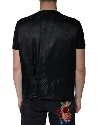 Dolce & Gabbana Men's Single Breasted Virgin Wool Silk Viscose & Cupro Vest - Black