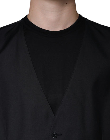 Dolce & Gabbana Men's Single Breasted Virgin Wool Silk Viscose & Cupro Vest - Black