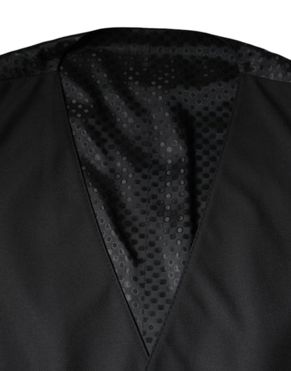 Dolce & Gabbana Men's Single Breasted Virgin Wool Silk Viscose & Cupro Vest - Black