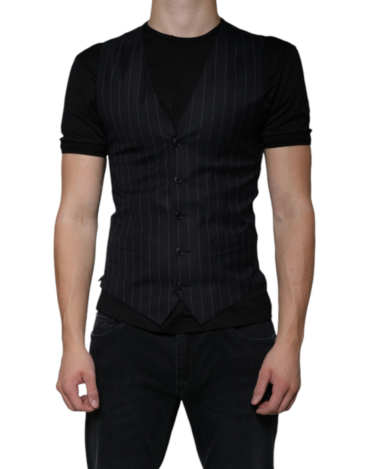 Dolce & Gabbana Men's Single Breasted Leather & Beaver Hair Vest - Black