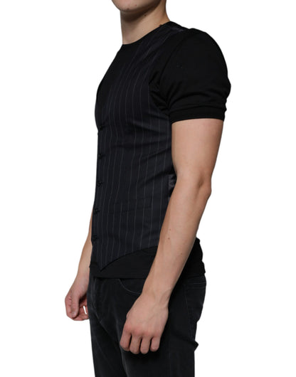 Dolce & Gabbana Men's Single Breasted Leather & Beaver Hair Vest - Black