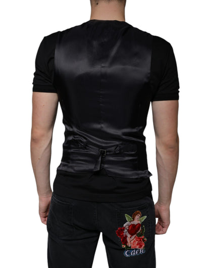 Dolce & Gabbana Men's Single Breasted Leather & Beaver Hair Vest - Black