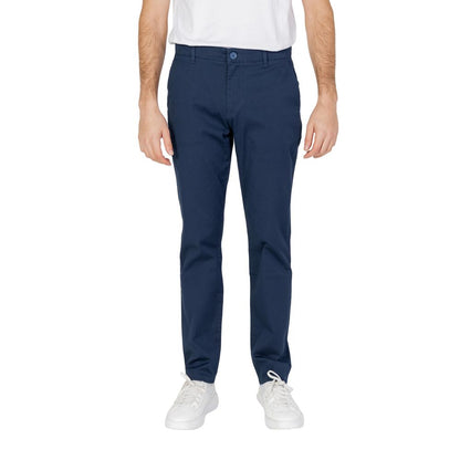 Pants by Armani Exchange for men in stretch cotton blue features an understated silhouette, showcasing a sophisticated slim and long with a refined for an understated, polished aesthetic.