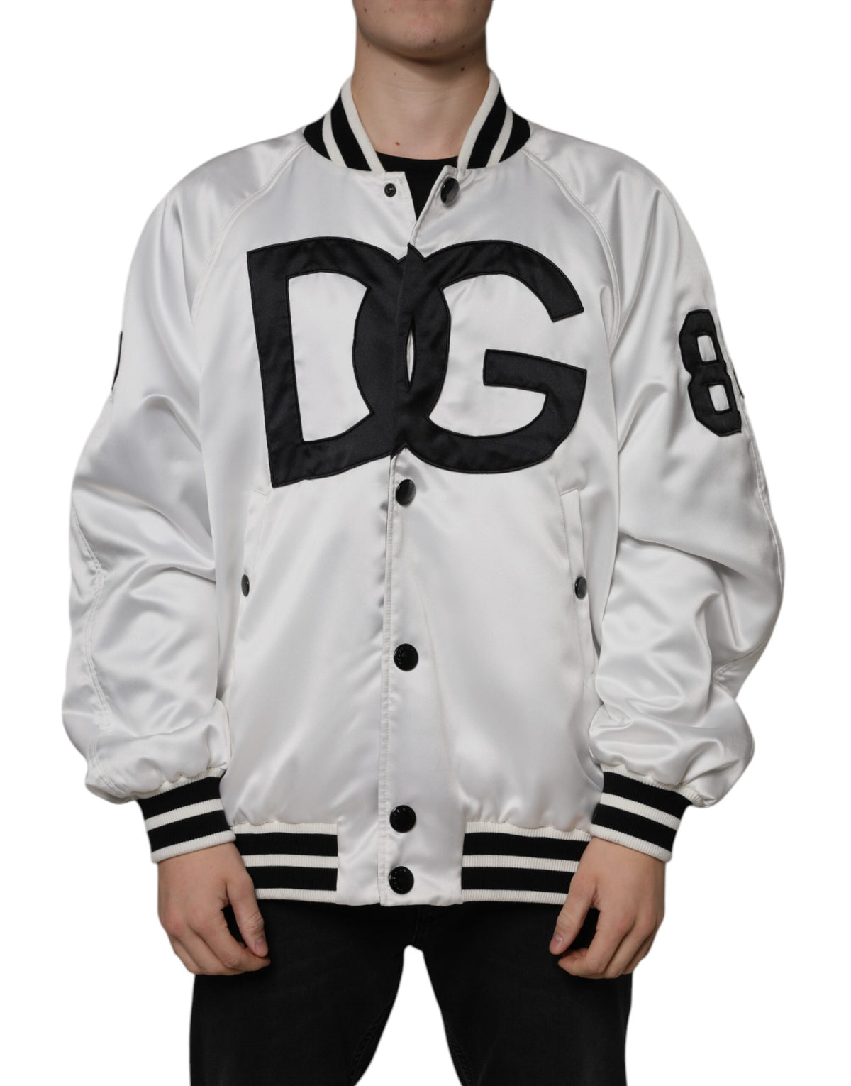 Dolce & Gabbana Men's Polyester Bomber Jacket - Black White