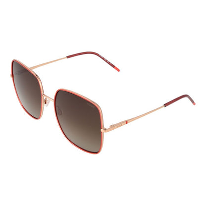 This Sunglasses by Hugo Boss for women in red presents a sumptuous silhouette, showcasing a sumptuous full-rim square frame design in red coloured frame and high-performance gradient category-3-dark-tint lens.