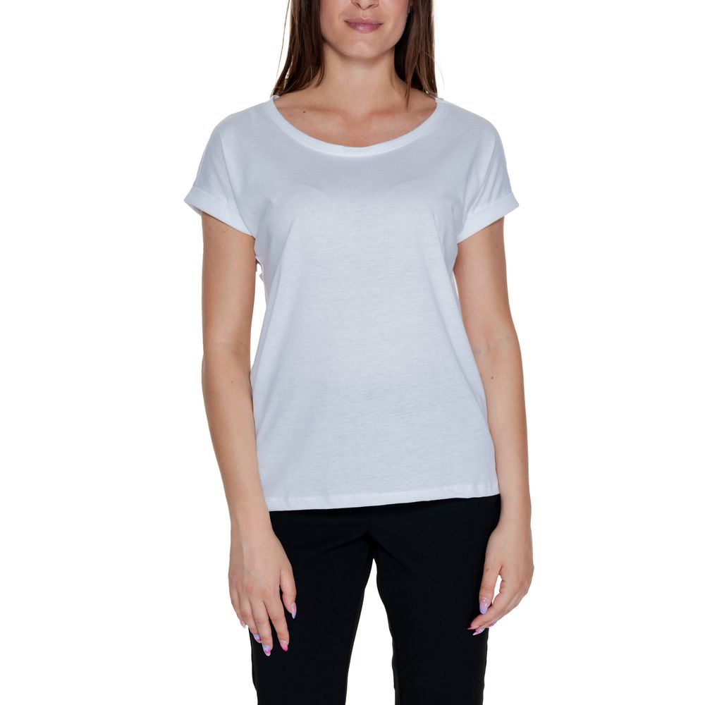Vila Clothes White Cotton Short Sleeve Round Neck T-Shirt