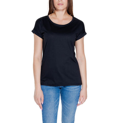 Vila Clothes Black Cotton Short Sleeve Round Neck T-Shirt