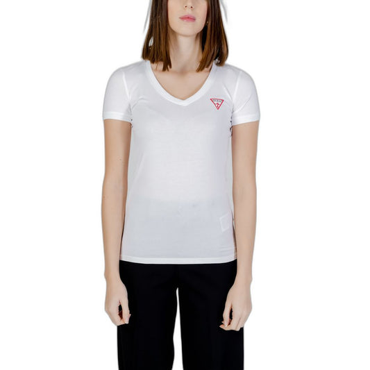 Guess White Cotton Short Sleeve V-neck T-Shirt