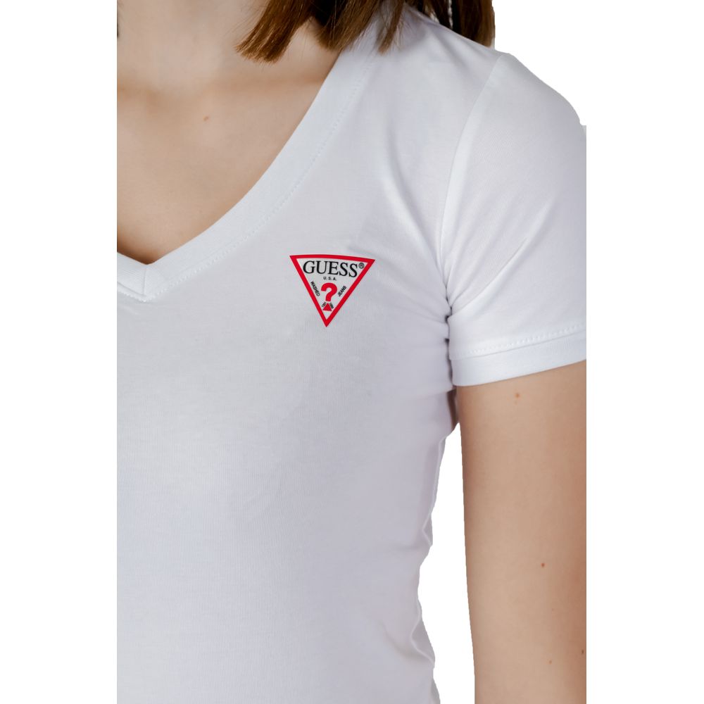 Guess White Cotton Short Sleeve V-neck T-Shirt