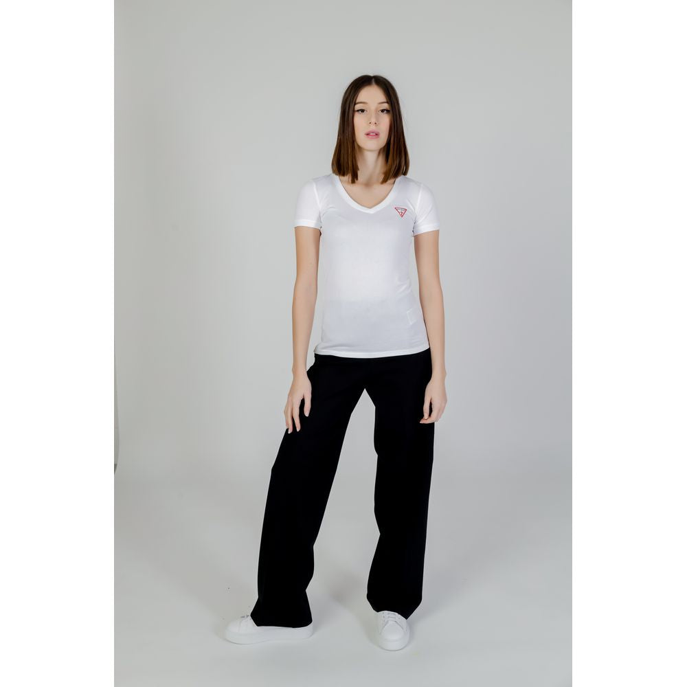 Guess White Cotton Short Sleeve V-neck T-Shirt