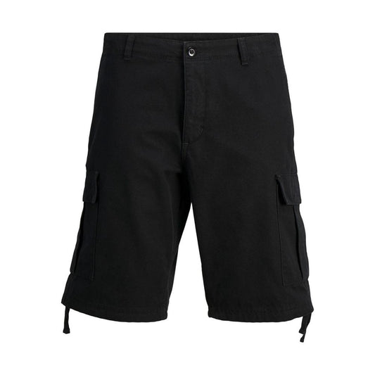 Jack Jones Black Cotton Bermuda Cargo Shorts