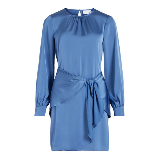 Vila Clothes Blue Recycled Polyester Long Sleeve Dress