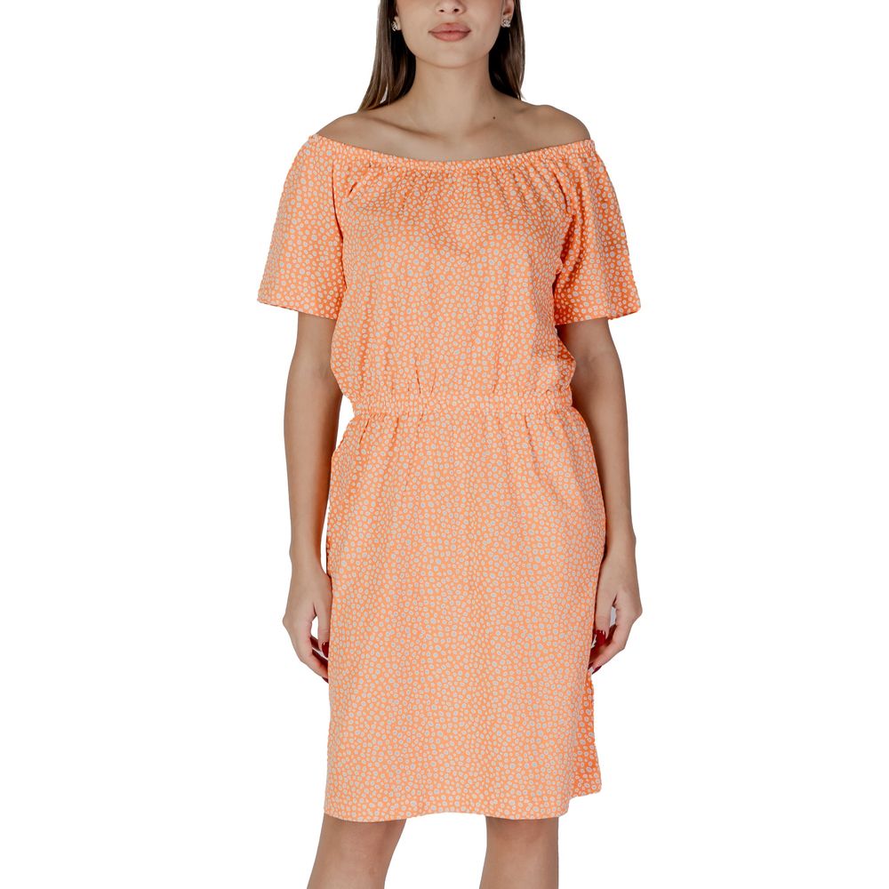 B.Young Orange Cotton Off-the-shoulder Dress
