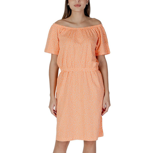 B.Young Orange Cotton Off-the-shoulder Dress