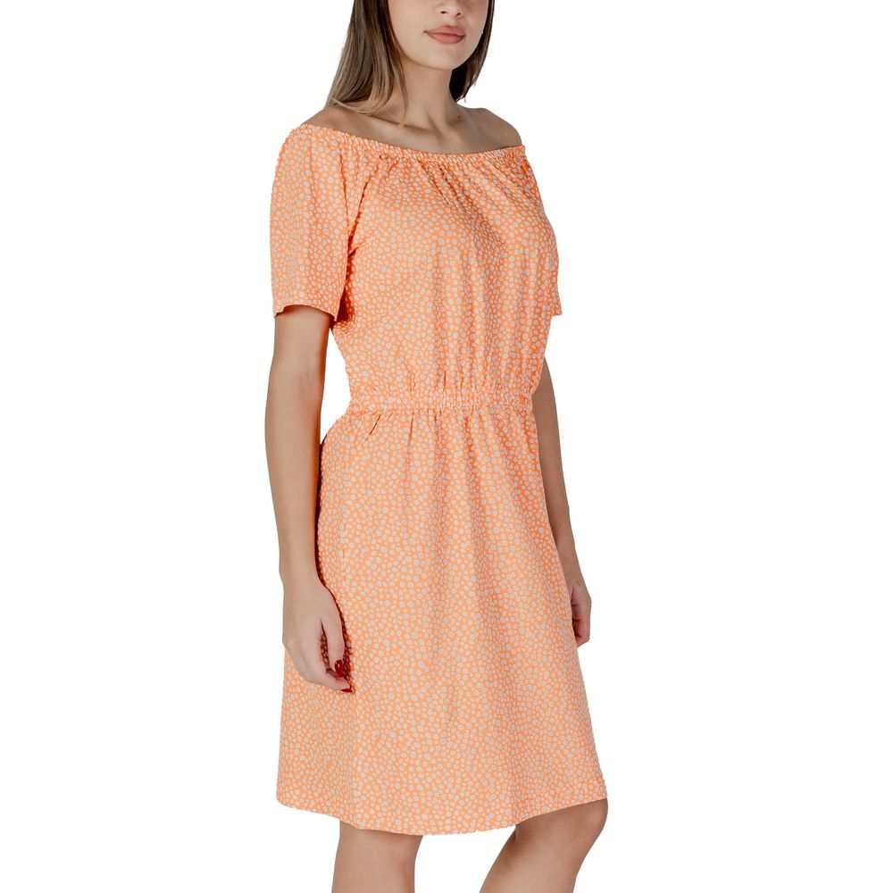 B.Young Orange Cotton Off-the-shoulder Dress