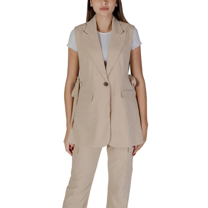 B.Young Beige Polyester Long Vest