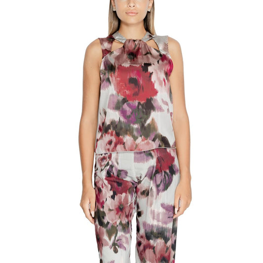 Rinascimento Bordeaux Floral Polyester Sleeveless Top
