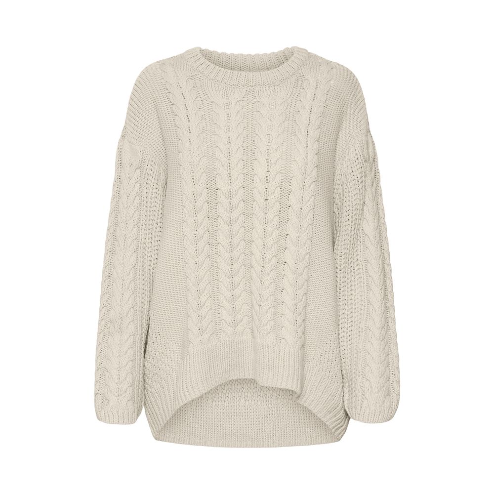 Vero Moda Beige Cotton Knit Round Neck Sweater