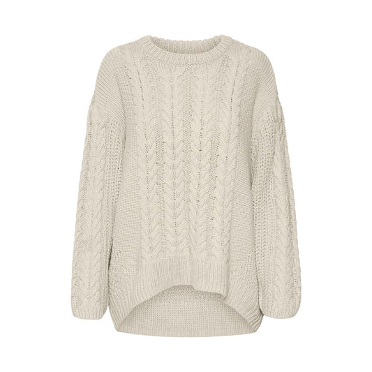 Vero Moda Beige Cotton Knit Round Neck Sweater