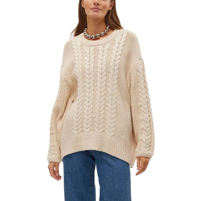 Vero Moda Beige Cotton Knit Round Neck Sweater