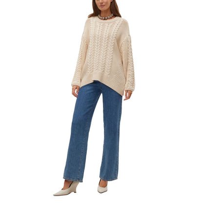 Vero Moda Beige Cotton Knit Round Neck Sweater