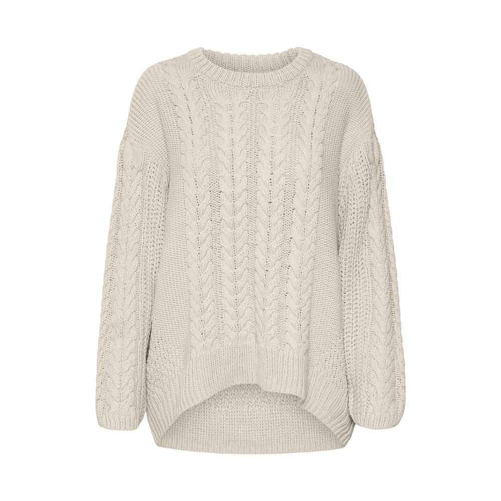 Vero Moda Beige Cotton Knit Round Neck Sweater