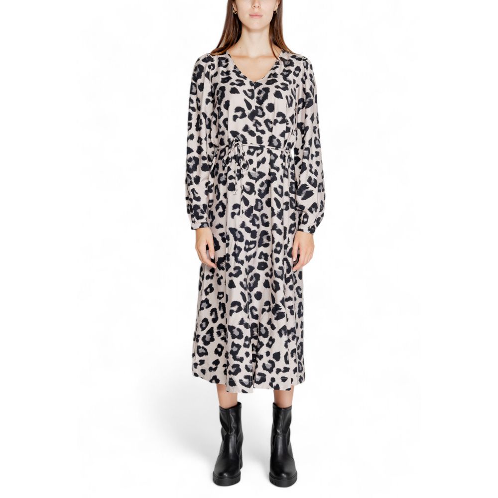 Jacqueline De Yong Gray Leopard Print Viscose Long Dress