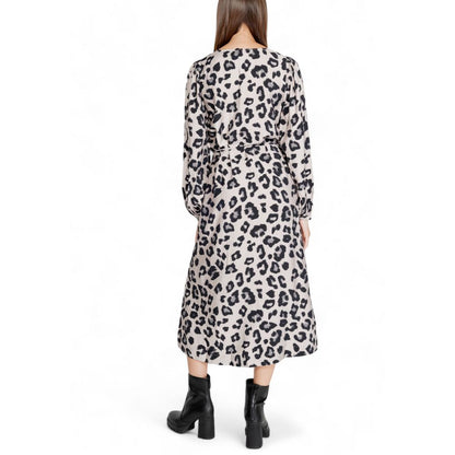 Jacqueline De Yong Gray Leopard Print Viscose Long Dress
