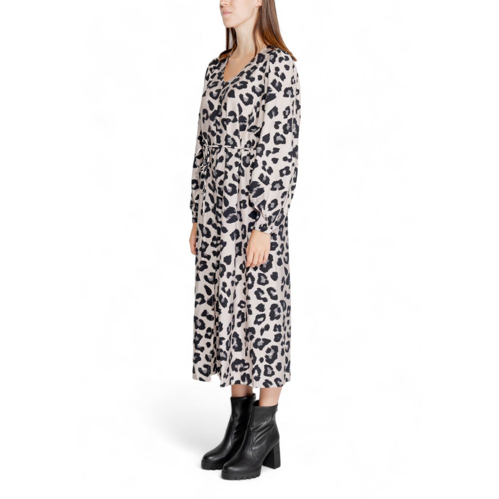 Jacqueline De Yong Gray Leopard Print Viscose Long Dress