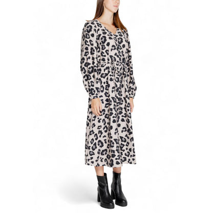 Jacqueline De Yong Gray Leopard Print Viscose Long Dress