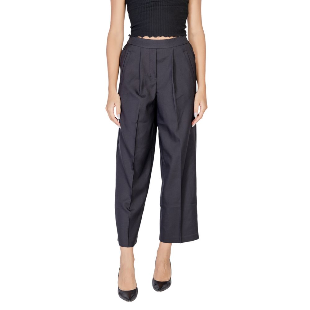 ICHI Black Polyester Wide Leg Pants
