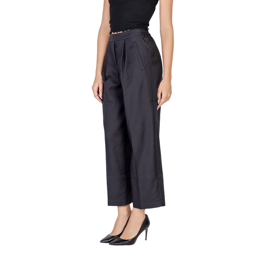 ICHI Black Polyester Wide Leg Pants
