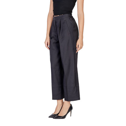 ICHI Black Polyester Wide Leg Pants