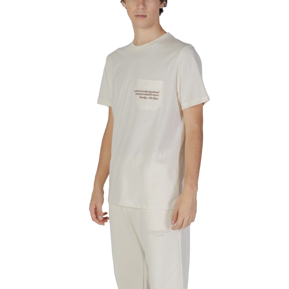 T-Shirt by Underclub for men in cotton cream showcases a fashionable silhouette, elegantly detailed with a fashionable and wrap neckline for a sophisticated, high-fashion look.