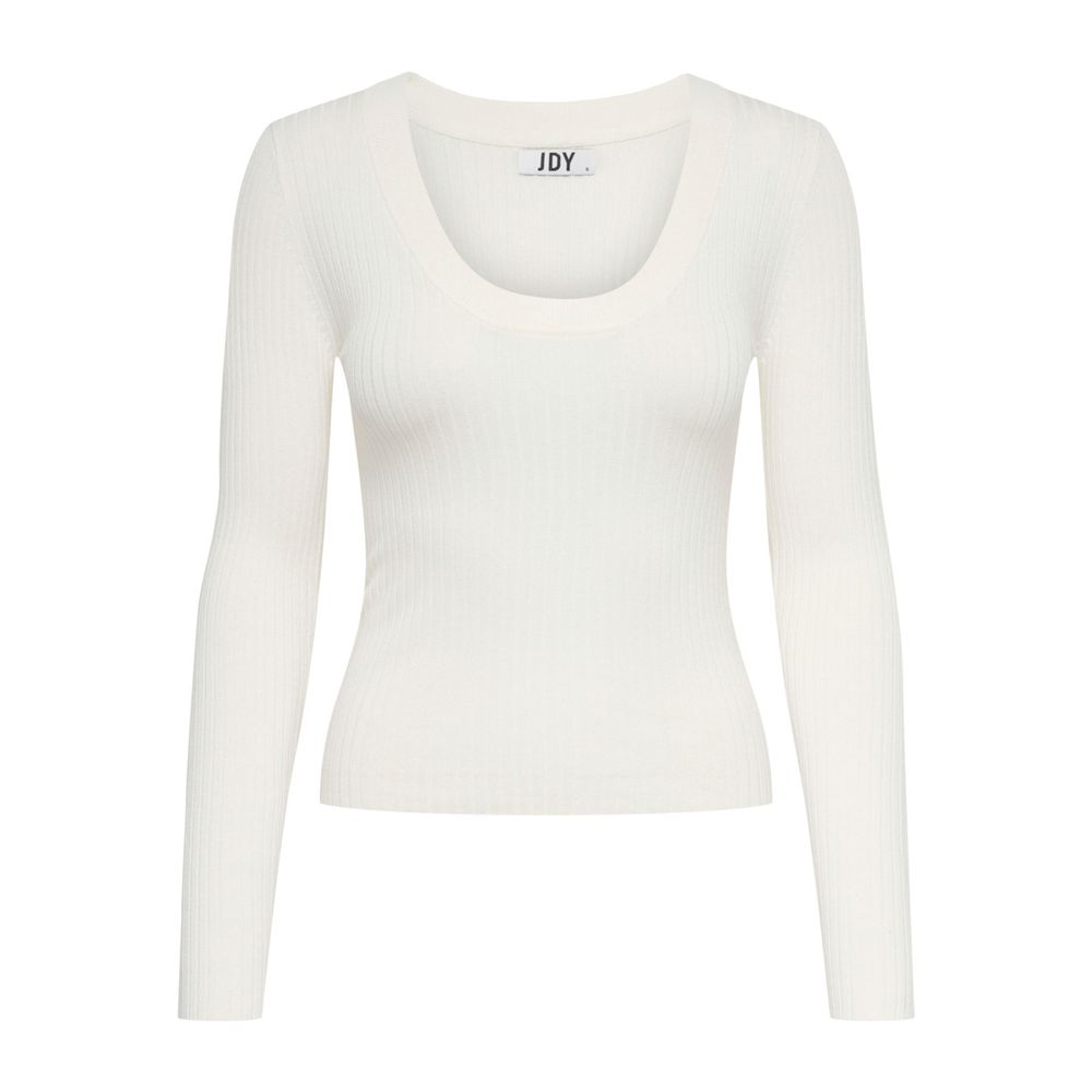 Jacqueline De Yong White Viscose Long Sleeve Scoop Neck Top