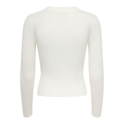 Jacqueline De Yong White Viscose Long Sleeve Scoop Neck Top