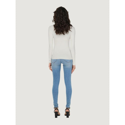Jacqueline De Yong White Viscose Long Sleeve Scoop Neck Top