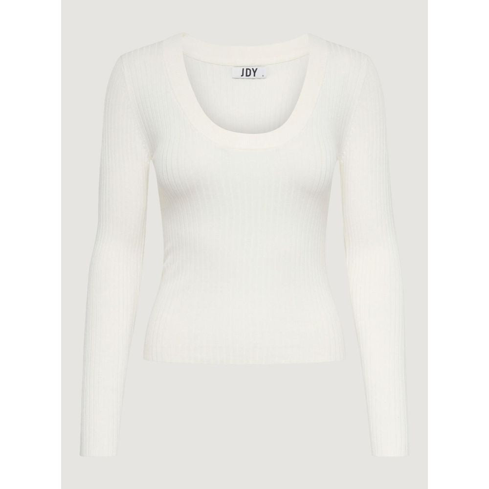 Jacqueline De Yong White Viscose Long Sleeve Scoop Neck Top