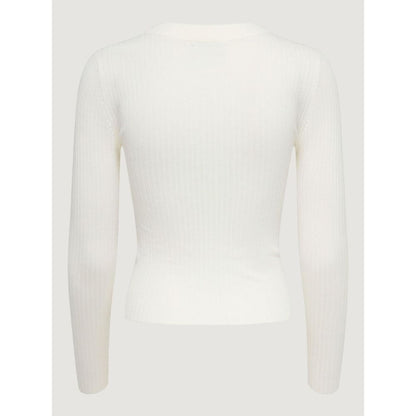 Jacqueline De Yong White Viscose Long Sleeve Scoop Neck Top