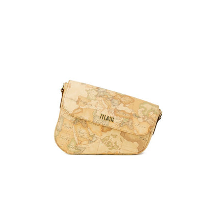 Alviero Martini Prima Classe Beige Geo Classic Leather Flap Shoulder Handbag