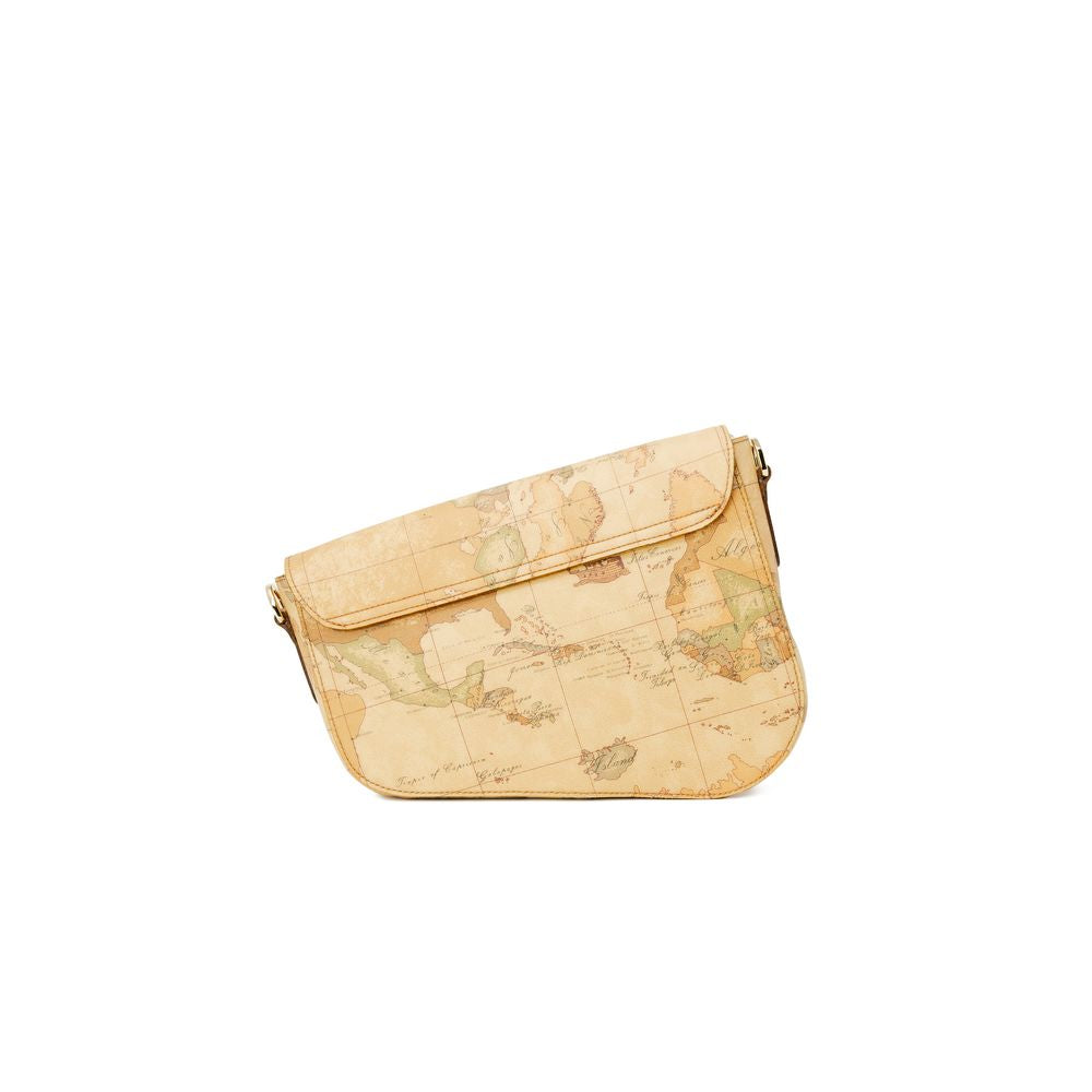 Alviero Martini Prima Classe Beige Geo Classic Leather Flap Shoulder Handbag