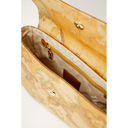 Alviero Martini Prima Classe Beige Geo Classic Leather Flap Shoulder Handbag