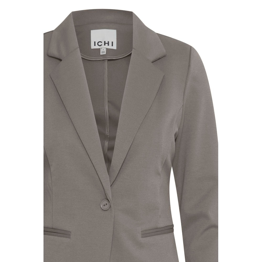 ICHI Gray Polyester Classic Blazer