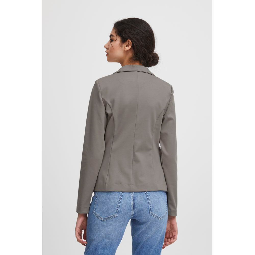 ICHI Gray Polyester Classic Blazer