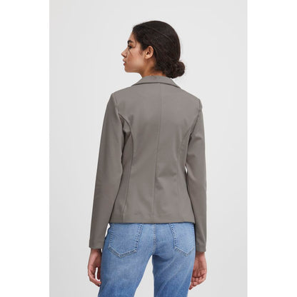 ICHI Gray Polyester Classic Blazer